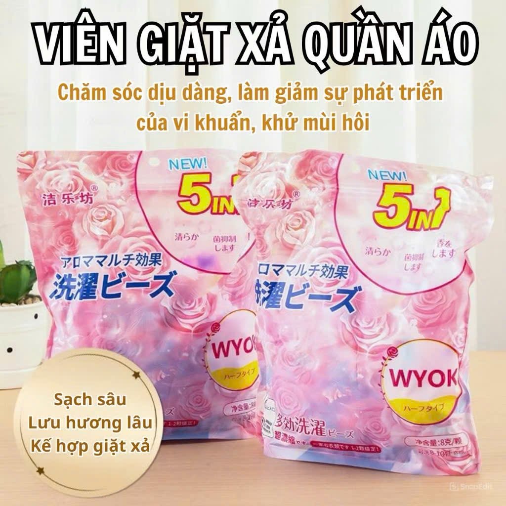 S3. Bịch 40 viên giặt quần áo 5in1 siêu sạch, khử khuẩn, lưu hương siêu thơm