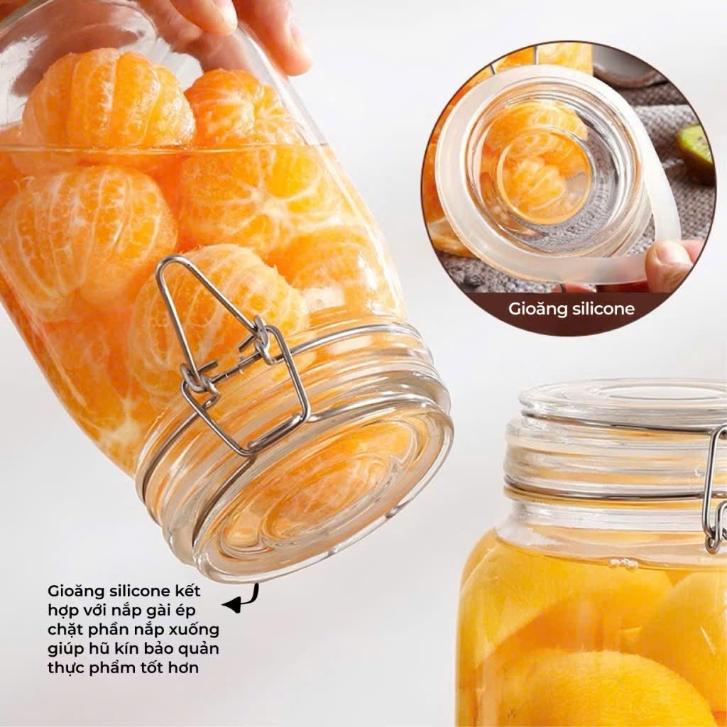 SKG2 Hũ thuỷ tinh tròn nắp cài 1000ml
