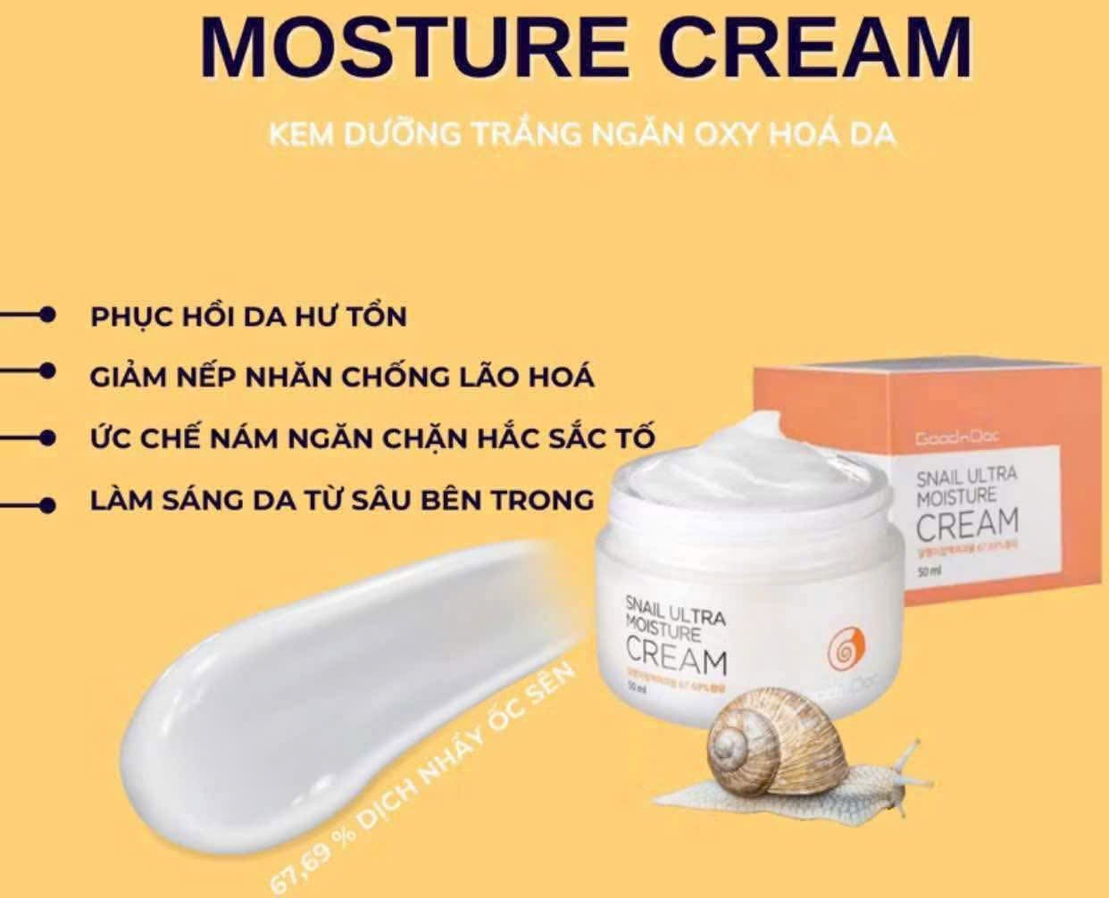 {S-T}Kem dưỡng ốc sên GoodnDoc Snail Ultra Moisture Cream Hàn Quốc 50ml