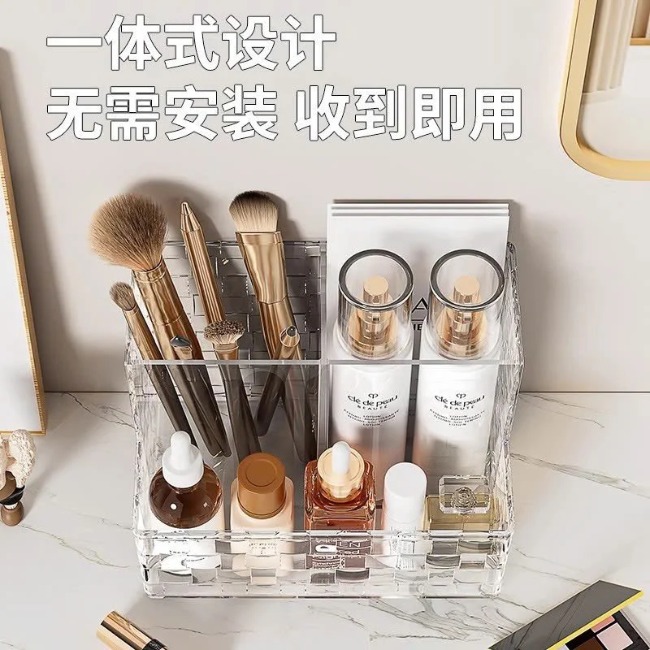 CT5. Hộp đựng bút, cọ trang điểm 3 ngăn trong suốt 13*9,5*8,5cm