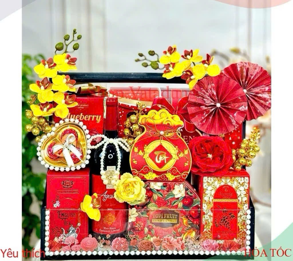 Vỏ Hộp hình túi t.i.ề.n 2 mặt đỏ vàng đựng trà , bánh, kẹo , Decor , giỏ quà Tết 2025