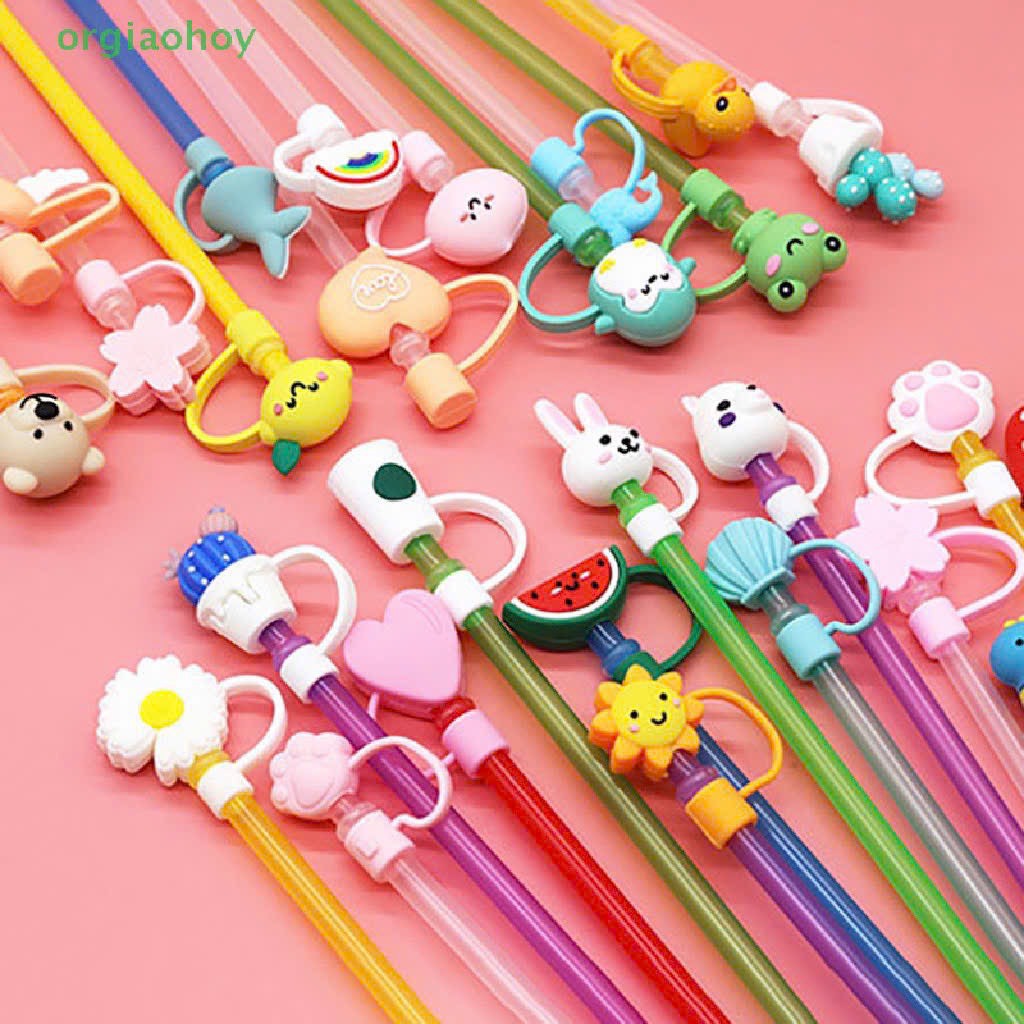 Sét 2 cái nắp đậy ống hút silicon nhiều hình dễ thương 3D