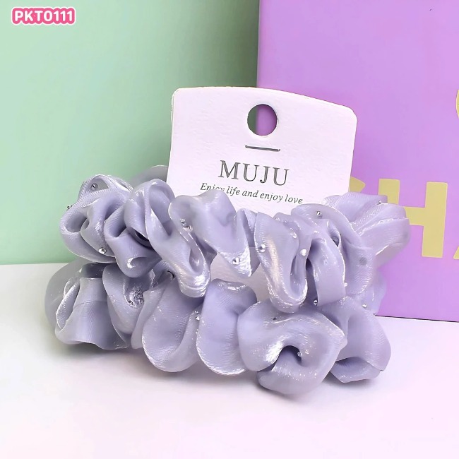 14.3 Set 2 Dây Cột Tóc Vải Voan, Xếp Ly Đính Hạt Lấp Lánh