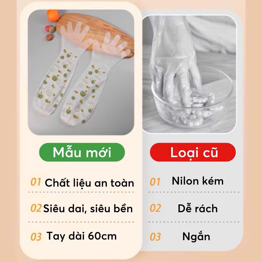 Bịch 5 đôi găng tay cao su pha nilon rửa bát siêu mỏng dai loại dài tiện dụng