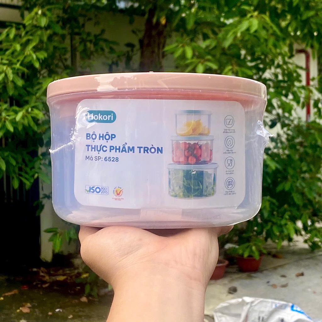 S4. Bộ 3 hộp thực phẩm tròn Hokori Việt Nhật 6528