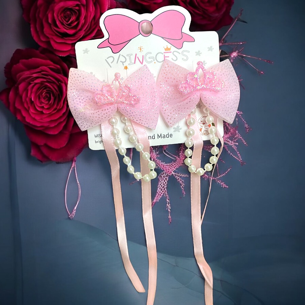 13.3 Set 2 kẹp mỏ vịt nơ (kẹp 4,5cm, nơ 6->7cm)