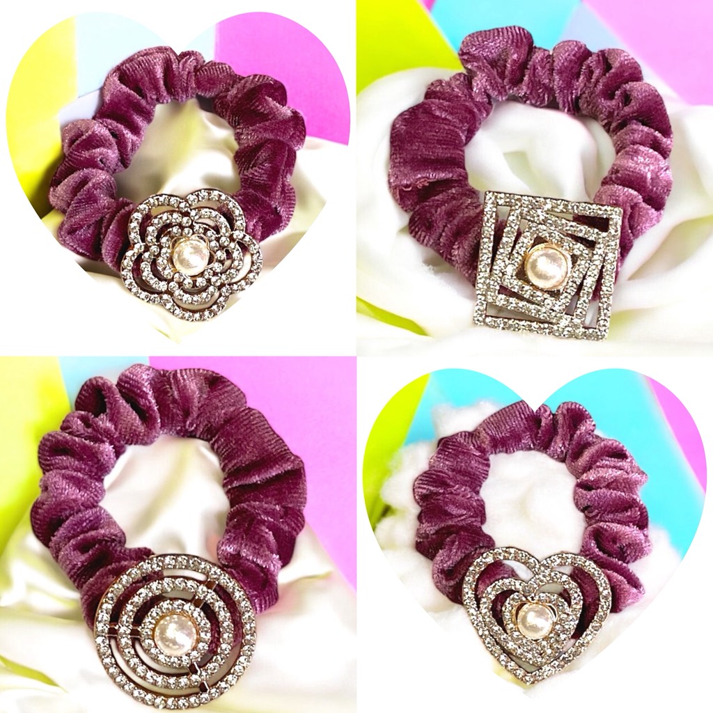 14.3 Dây Cột Tóc Nhung Đính Đá Nhiều Mẫu (1 cái)