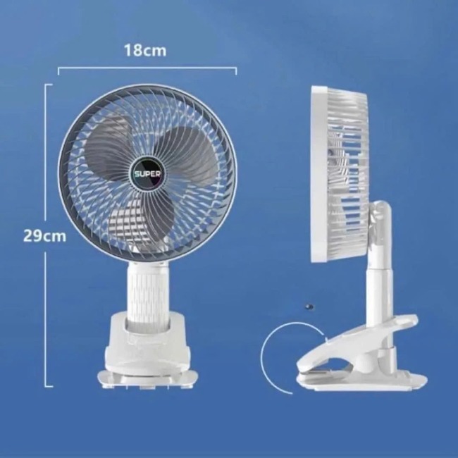 CT2. Quạt tích điện gấp gọn, kẹp bàn Super