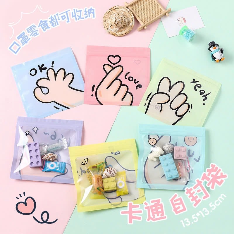 Sét 2 túi zip trong suốt phong cách ngôn ngữ bàn tay 13,5*13,5cm