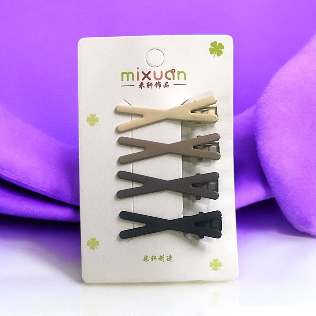 13.1 Set 4 kẹp tóc mái mỏ vịt hình chéo X dễ thương 4,5cm