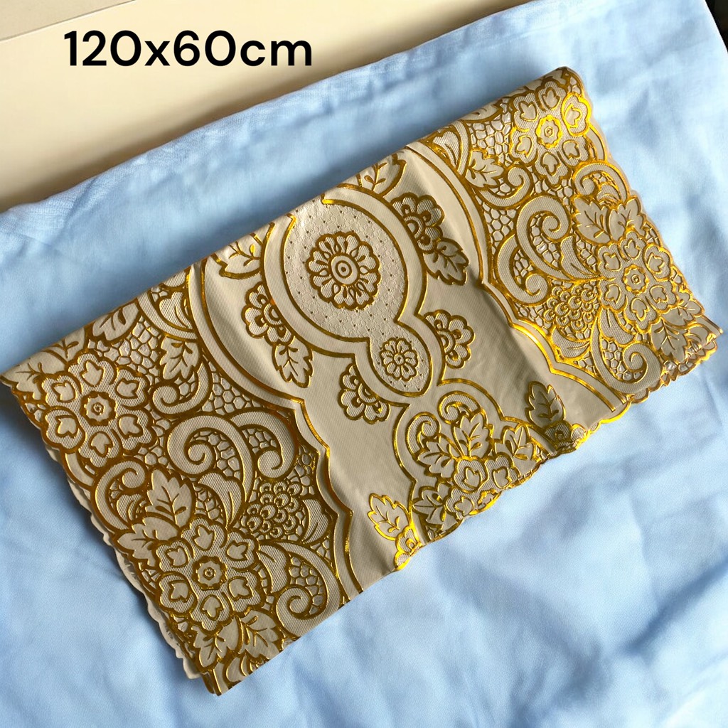 Khăn trải bàn nhựa hoa nhũ vàng không thấm nước 120x60cm