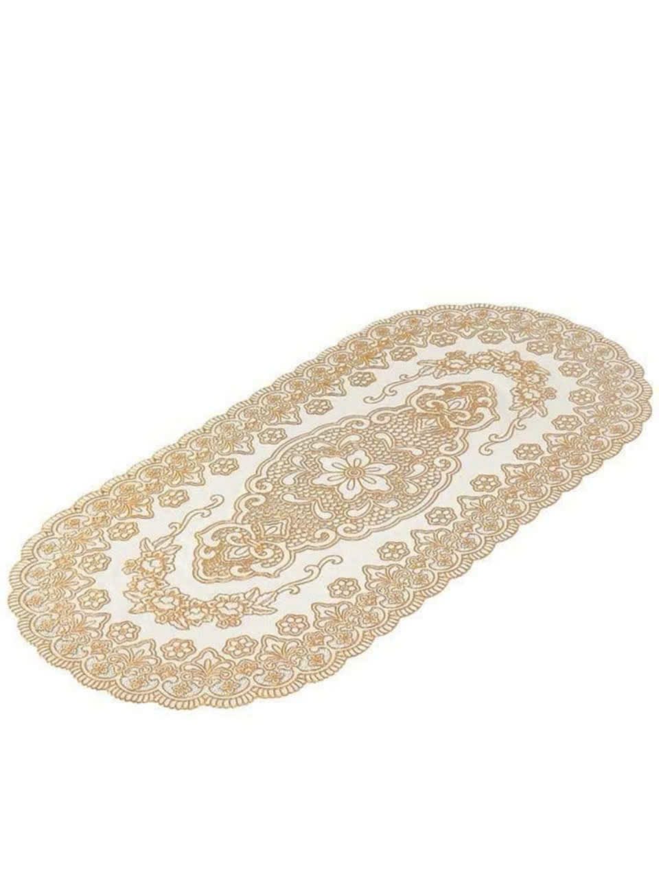 Khăn trải bàn nhựa hoa nhũ vàng không thấm nước 120x60cm