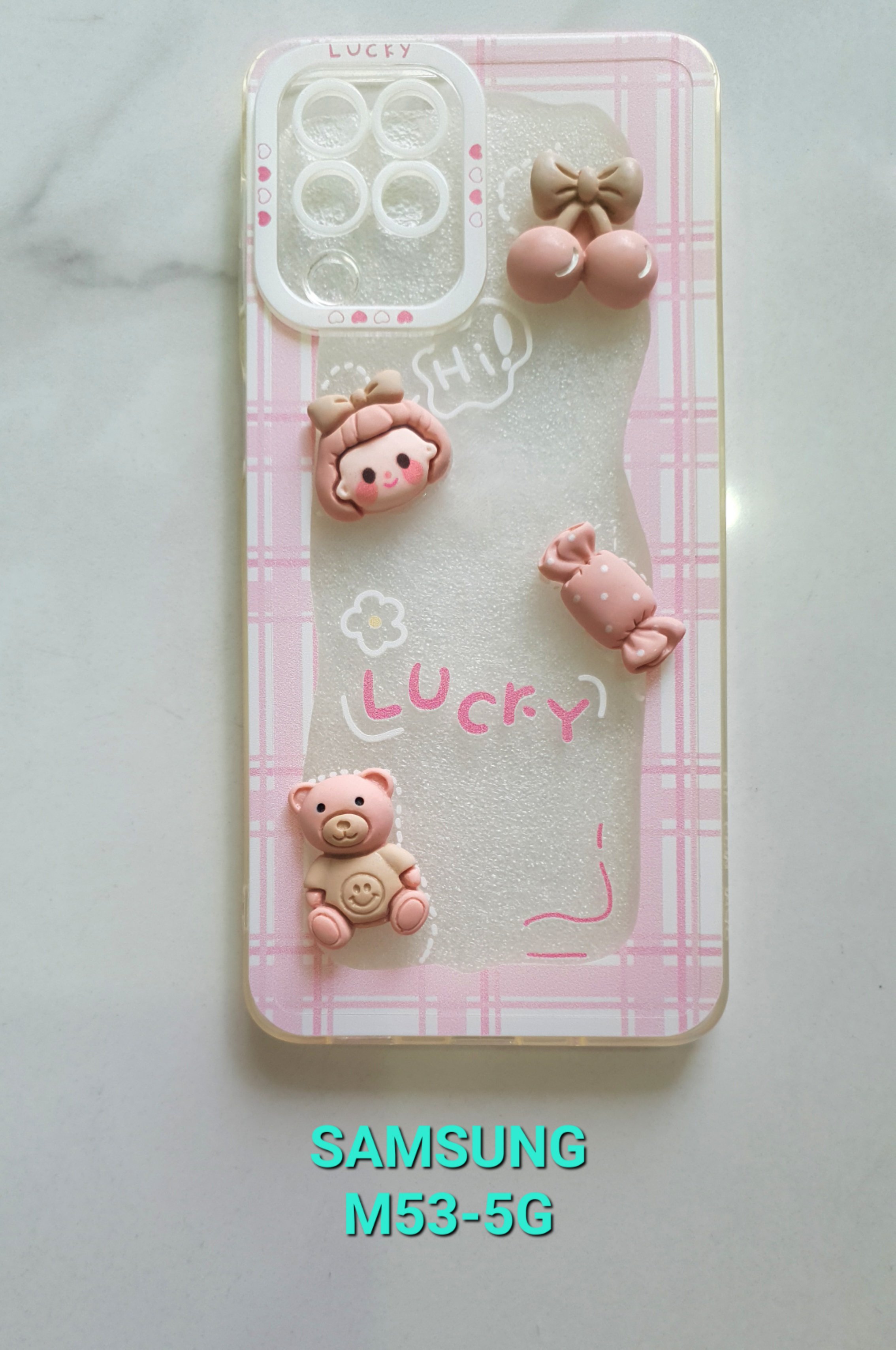 Ốp Lưng Điện Thoại LUCKY Viềm Caro Hồng, Hình Cô Gái Siêu Dễ Thương