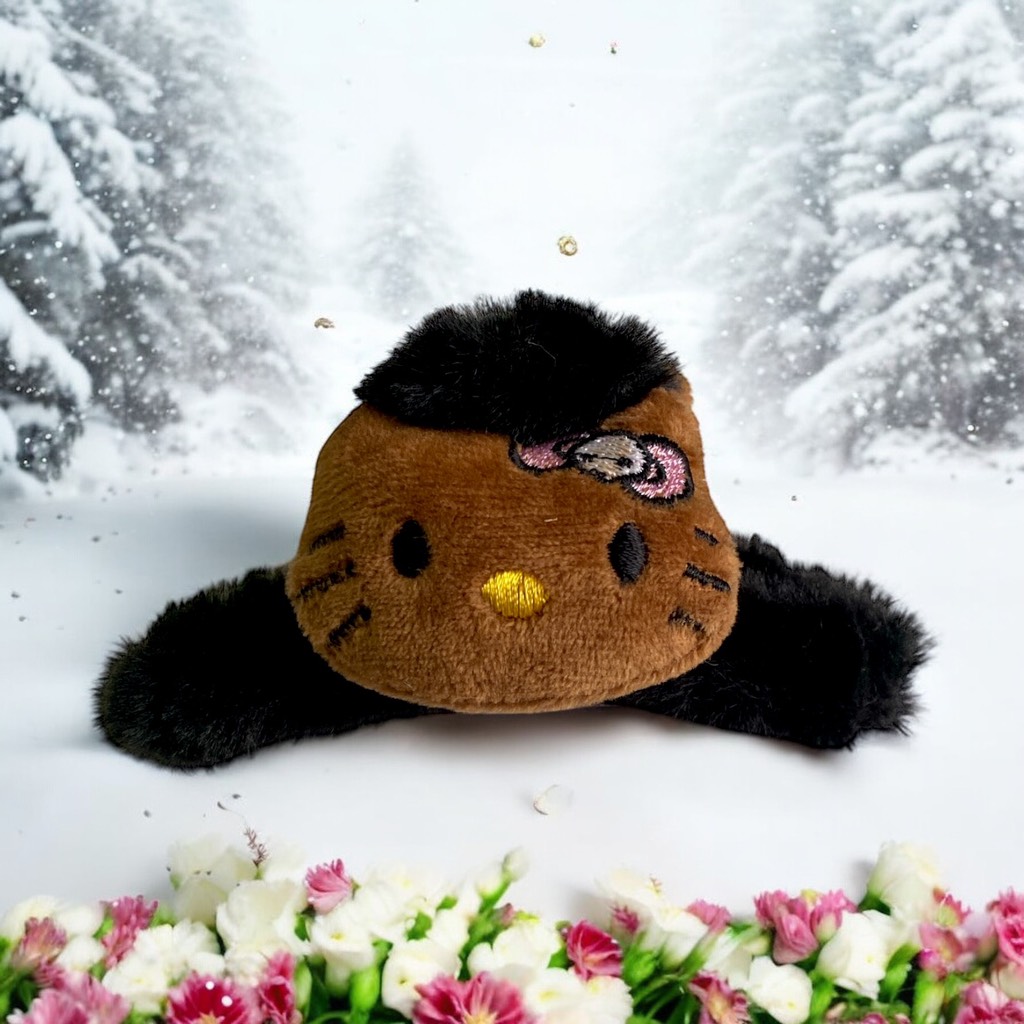 T6. Kẹp tóc càng cua lông mèo Hello Kitty dễ thương 12cm