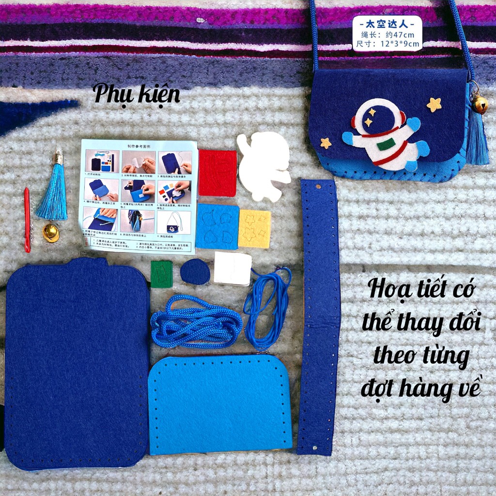 Phụ kiện làm túi đeo chéo dễ thương kèm móc chuông tua rua 12cm