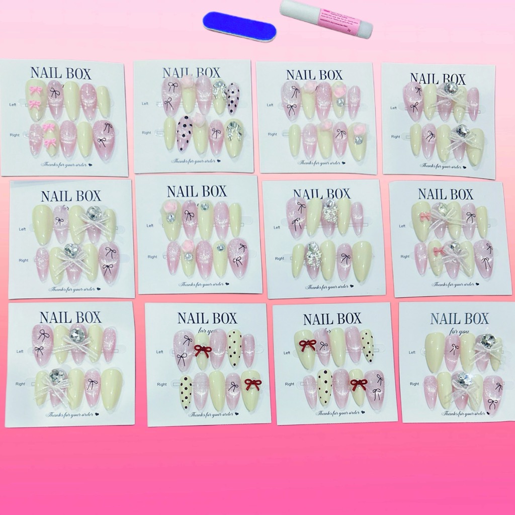 H03. Bộ 10 móng tay giả mắt mèo kèm keo và giũa móng (ngẫu nhiên)