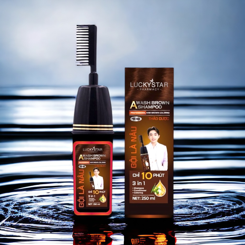 Dầu Gội Thảo Dược Cao Cấp Kèm Lược Màu Nâu Lucky Star 250ml