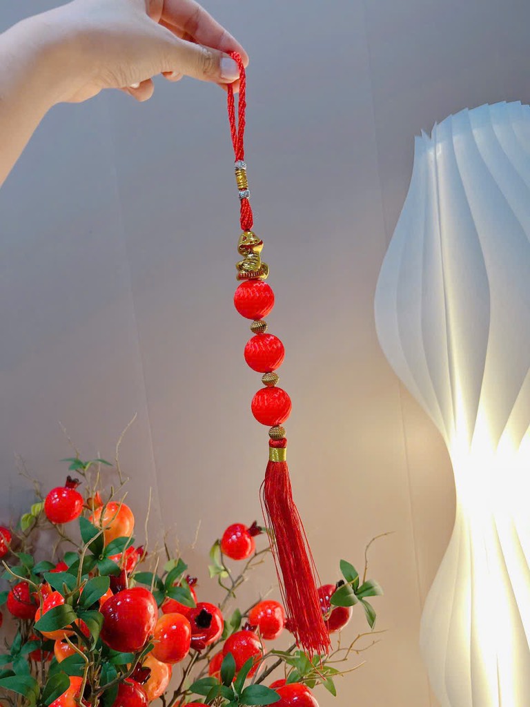 Dây Treo 3 Quả Lồng Đèn Tua Rua , Treo Tết Con Rắn 40cm