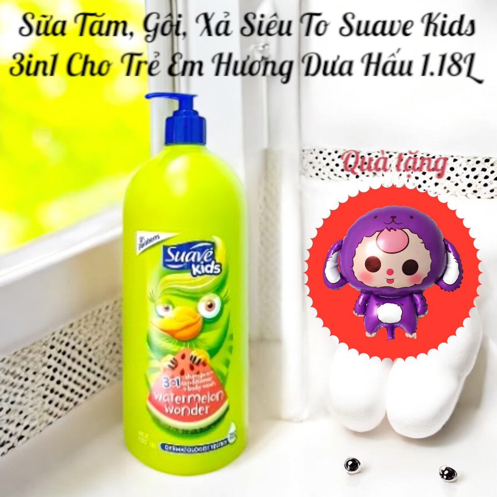 Sữa Tăm, Gôi, Xả Siêu To Suave Kids 3in1 Cho Trẻ Em 1.18L