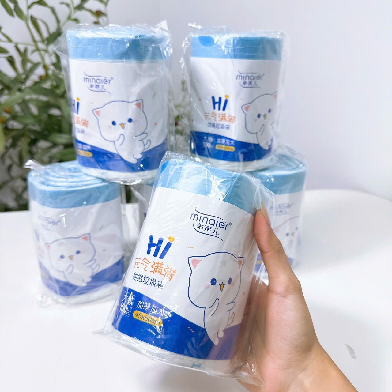 TDEP. Cuộn 100 túi rác quai sách Minaier 45x50cm