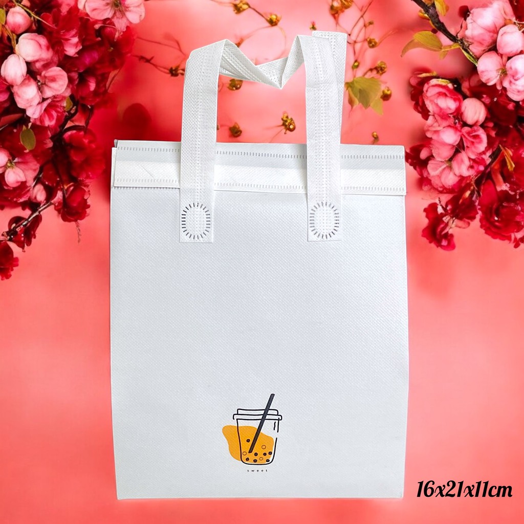 Túi giữ nhiệt 2 lớp miệng gấp họa tiết hoa 21*26*11cm