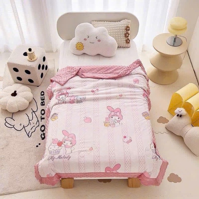 Chăn/Mềm Vải Lụa Hạt Đậu 3D Hoạt Hình 1m1x1m5