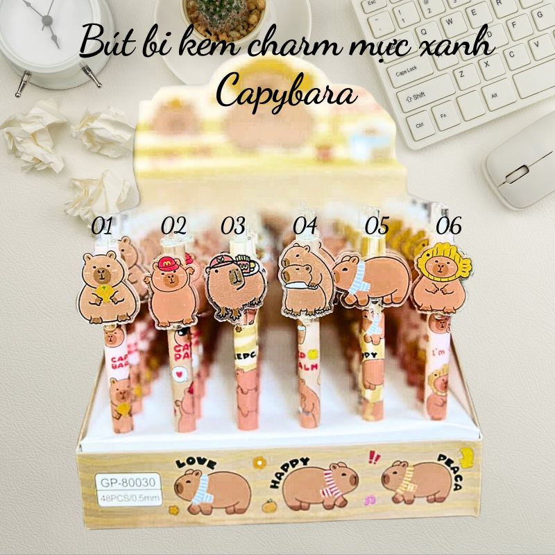 Bút bi kèm charm mực xanh Capybara