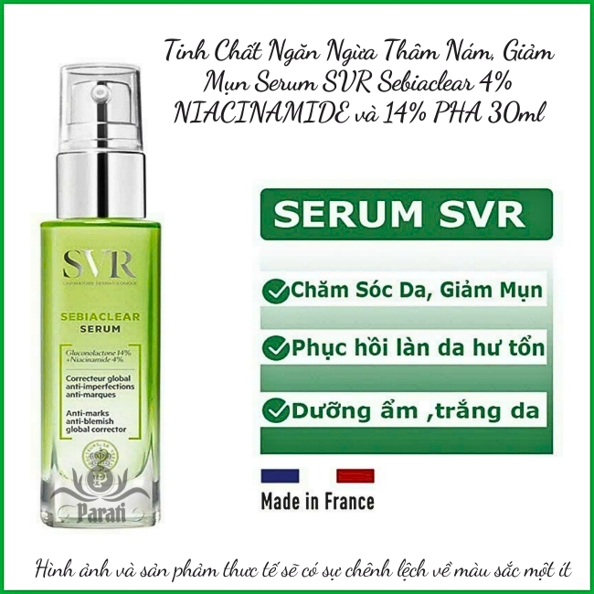 Tinh Chất Ngăn Ngừa Thâm, Giảm Mụn Serum SVR Sebiaclear 4% NIACINAMIDE và 14% PHA 30ml