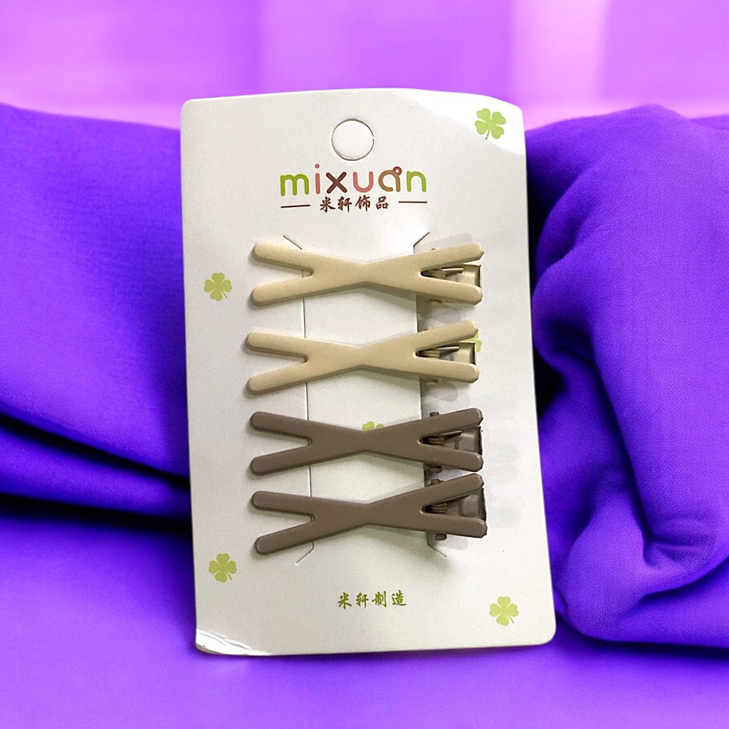 13.1 Set 4 kẹp tóc mái mỏ vịt hình chéo X dễ thương 4,5cm