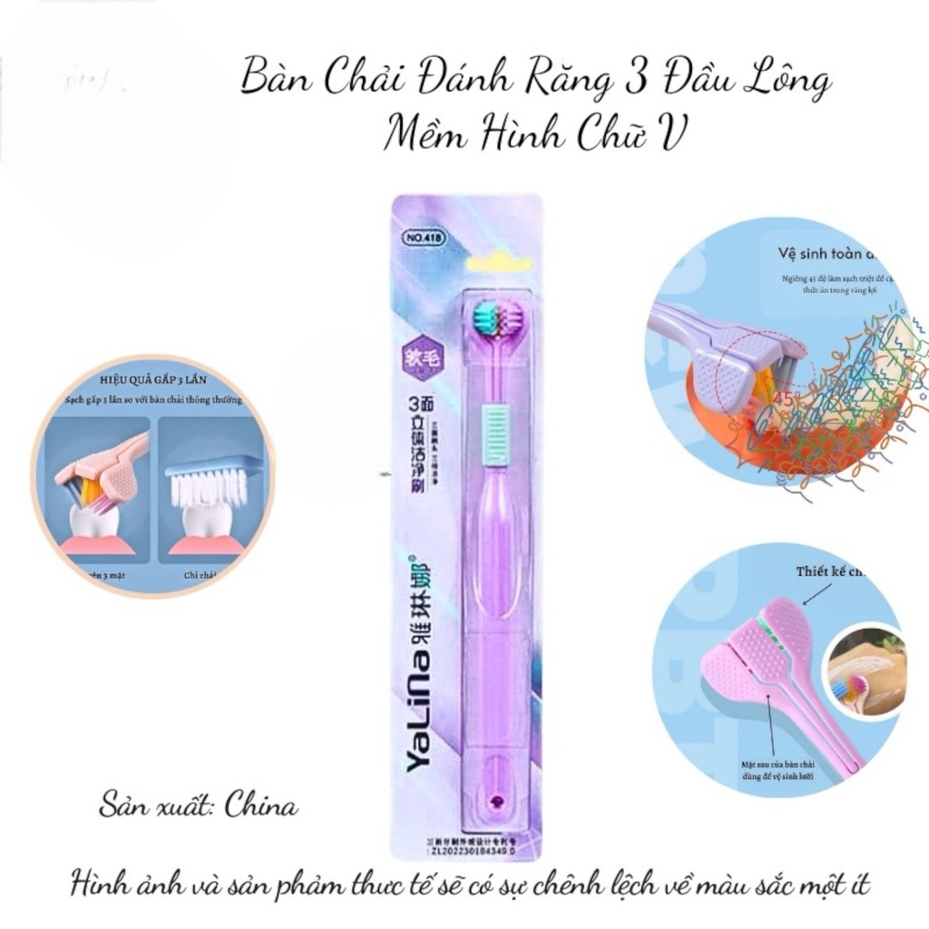 B8. Bàn Chải Đánh Răng 3 Đầu Lông Mềm Hình Chữ V