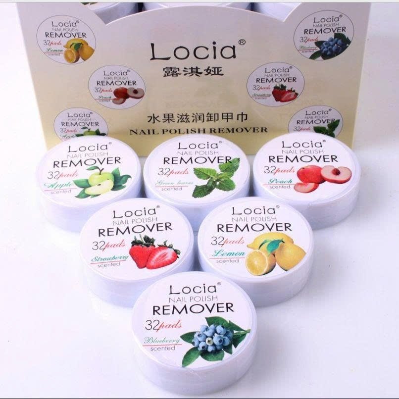 Hộp 32 miếng khăn tẩy móng tay hương trái cây Locia X57 11g