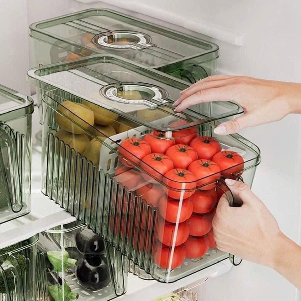 PT1.5 Hộp đựng thực phẩm tủ lạnh trong suốt có tay cầm và nắp 3,5L 24x13x13cm