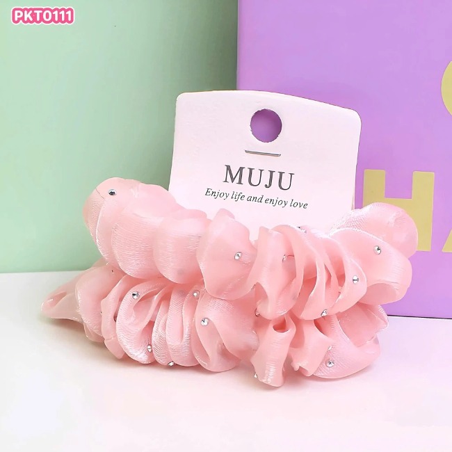 14.3 Set 2 Dây Cột Tóc Vải Voan, Xếp Ly Đính Hạt Lấp Lánh