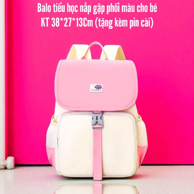 19.14.Balo học sinh phối màu 38*27*13Cm (Shop tặng kèm Pin)
