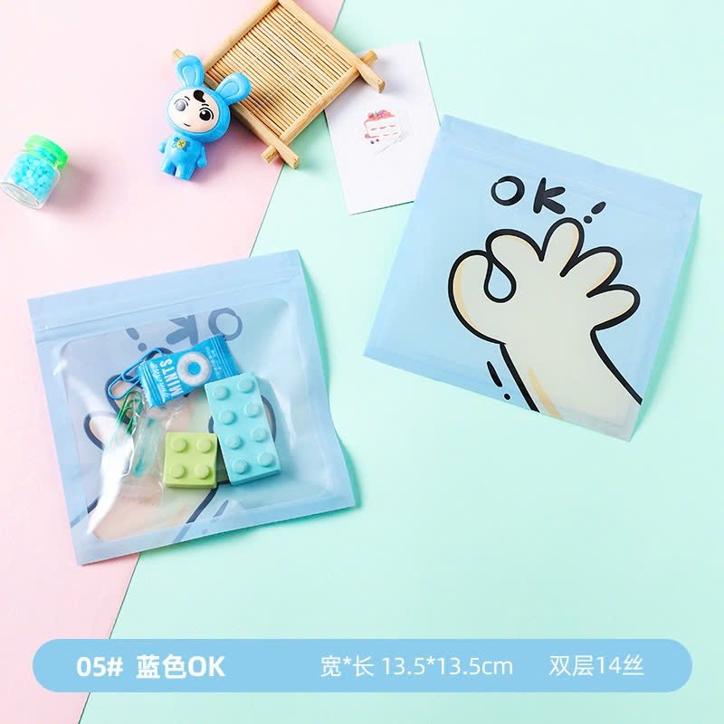 Sét 2 túi zip trong suốt phong cách ngôn ngữ bàn tay 13,5*13,5cm