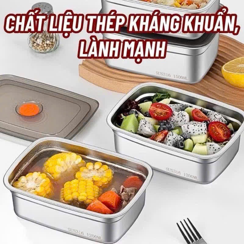 S4. Hộp Lạnh Inox Nắp Cam 1200ml (19x13,5cm)