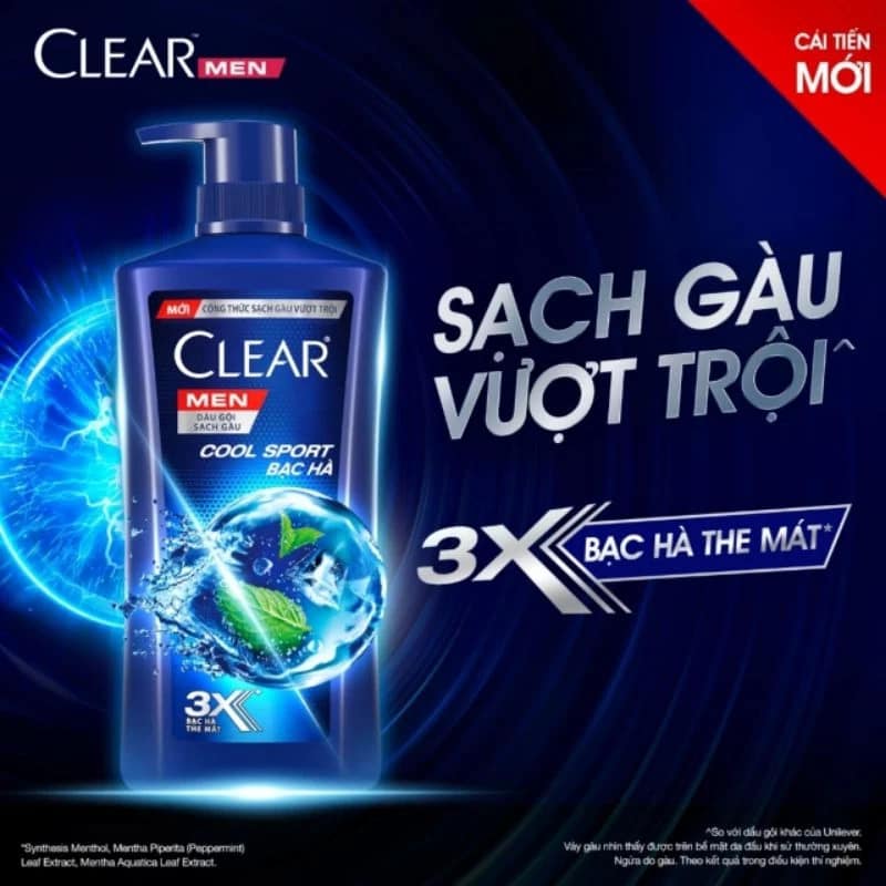 Dầu Gội Trị Gàu Bạc Hà Dành Cho Nam Clear Cool Sport Menthol 390ml