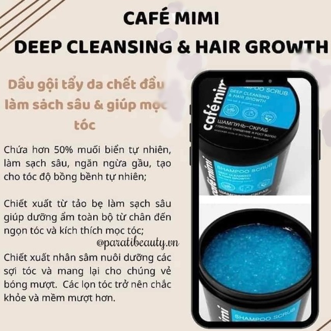 Dầu gội tẩy tế bào chết da đầu làm sạch, kích thích mọc tóc Cafe Mini Shampoo Scrub