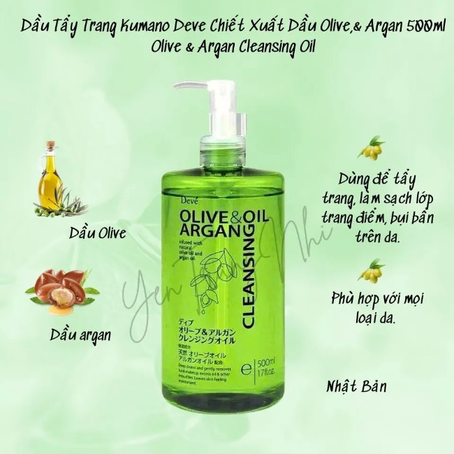 Dầu Tẩy Trang Kumano Deve Chiết Xuất Dầu Olive & Argan 500ml