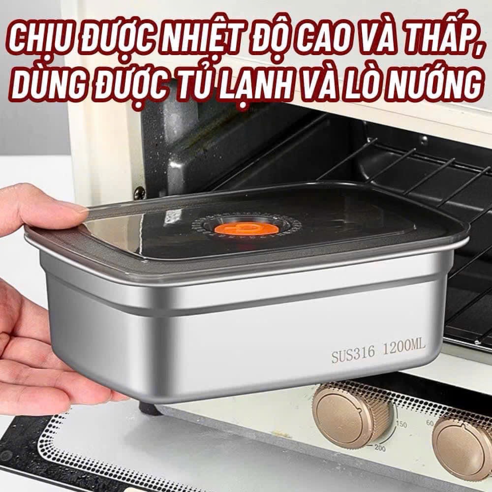 S4. Hộp Lạnh Inox Nắp Cam 1200ml (19x13,5cm)