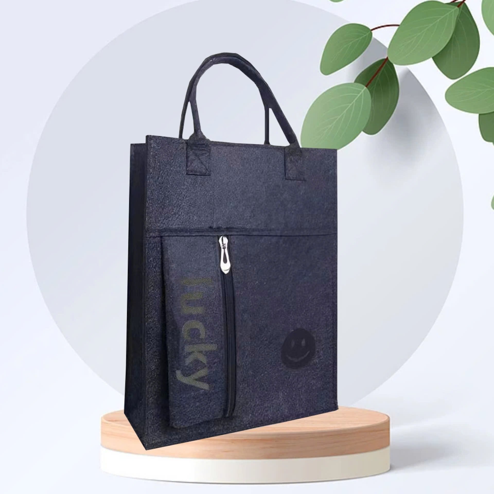 B7.3 Túi nỉ xách tay có ngăn khóa phụ lucky 33*25*9cm (k dây kéo)