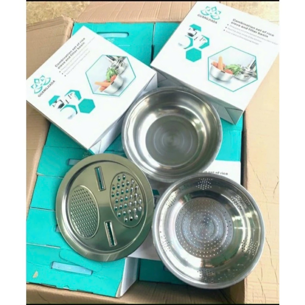 NTCT1. Bộ rổ inox kèm nạo rau củ 3 chi tiết