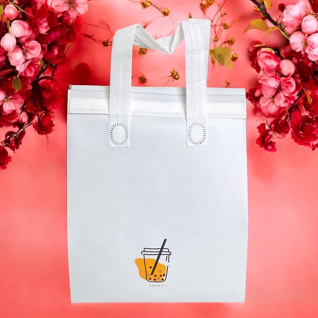 19.12. Túi giữ nhiệt 2 lớp miệng gấp họa tiết hoa 21x25x12cm