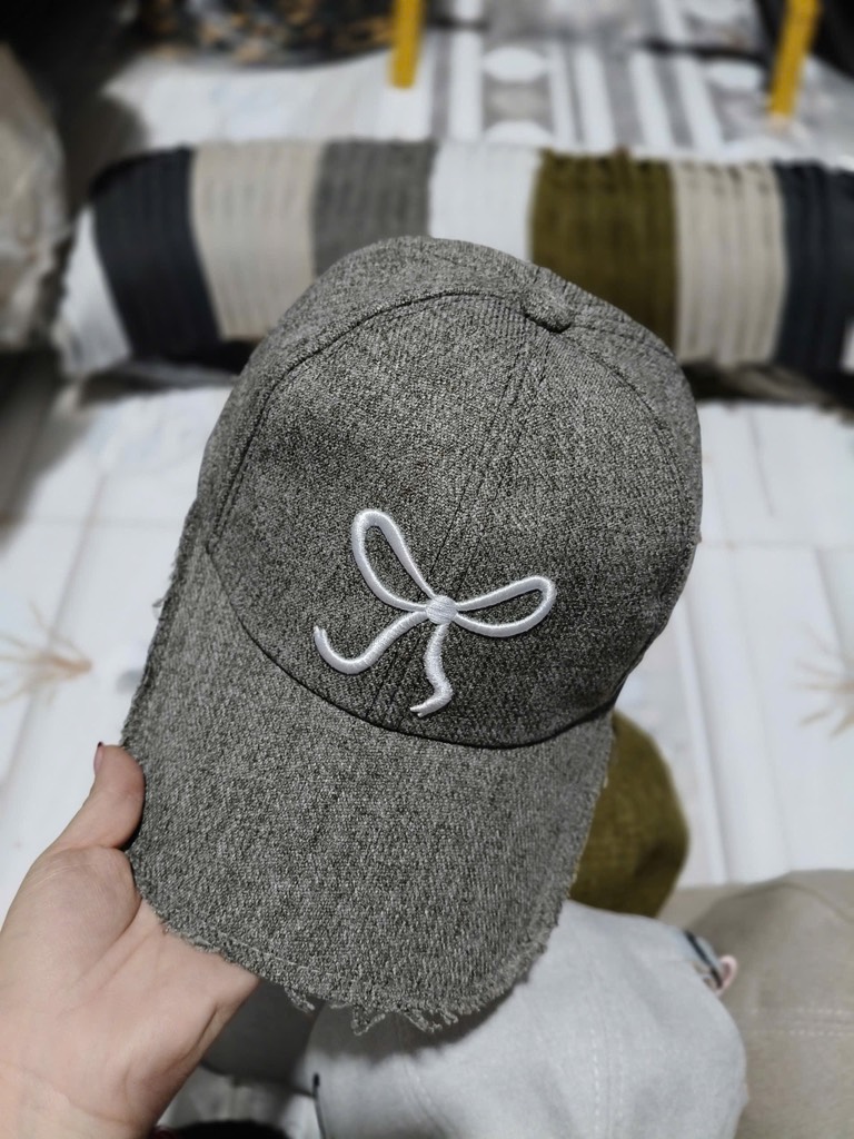 B7.1 Mũ Lưỡii Traii Vải Cotton Mềm Thêu Nơ, Chữ Phong Cách Hàn Quốc