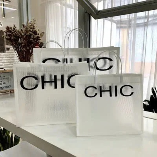 19T. Túi tote nhựa dày lưới CHIC 26x22.5x10cm