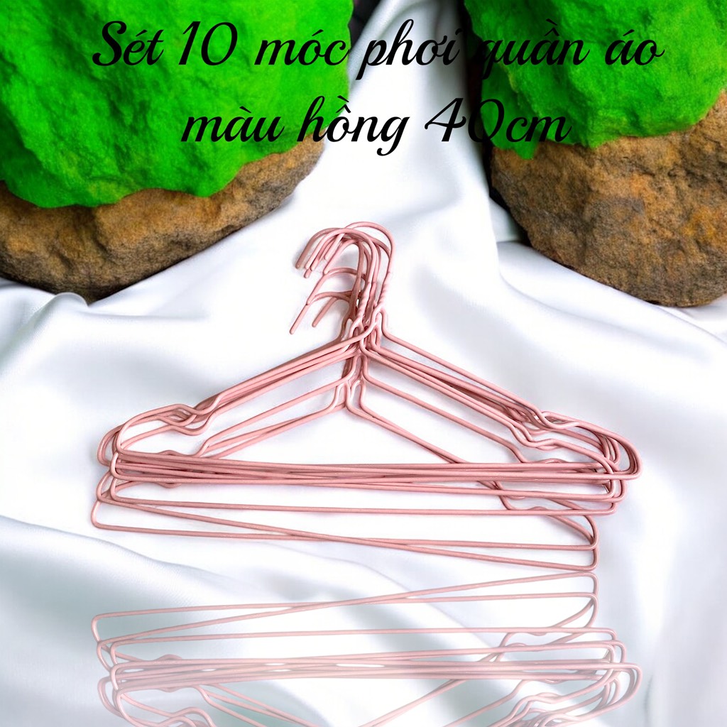 Sét 10 móc phơi quần áo màu hồng 40cm