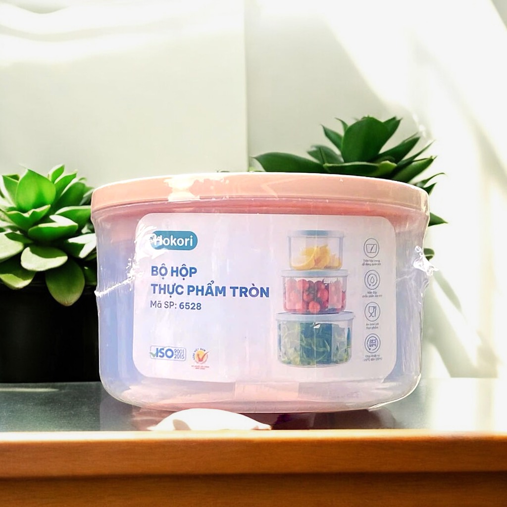 S4. Bộ 3 hộp thực phẩm tròn Hokori Việt Nhật 6528