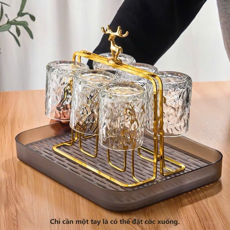 Giá úp ly hươu kèm khay hứng nước