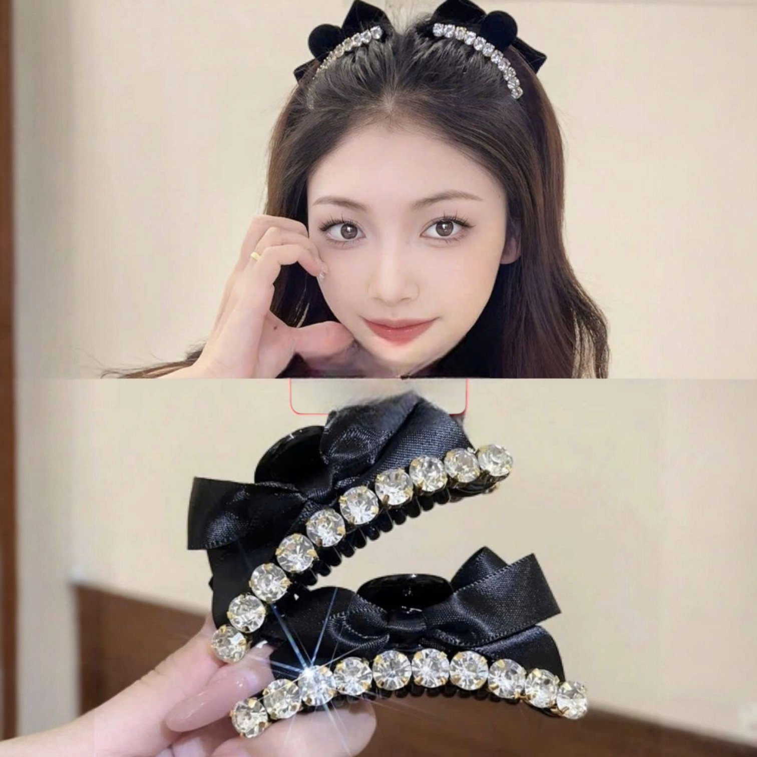 7.2 Kẹp tóc nơ đính đá dễ thương 7,5cm