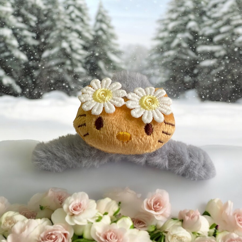T6. Kẹp tóc càng cua lông mèo Hello Kitty dễ thương 12cm